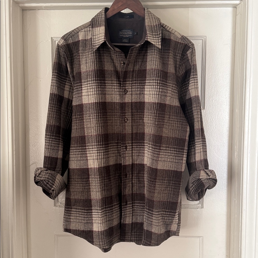 Pendleton Tan, Brown, and Red Plaid Lodge Shirt